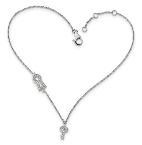 Sterling Silver Lock and Key Anklet