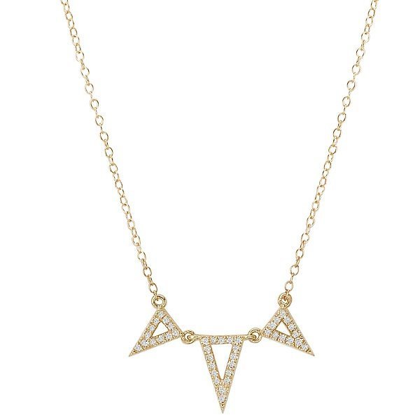 14KT Yellow Gold .12 CTW Diamond 3 Triangle Necklace
