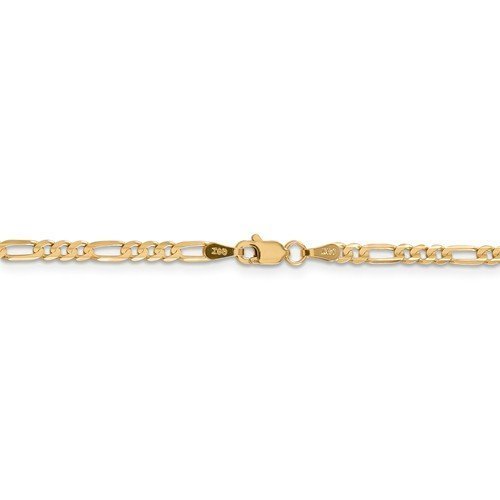 14KT Yellow Gold 3MM Concave Open Figaro Chain Bracelet 7 Inch,8 Inch