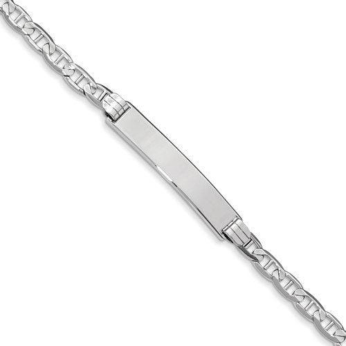 Mens 14Kt White Gold Anchor link ID Bracelet-8 Inches