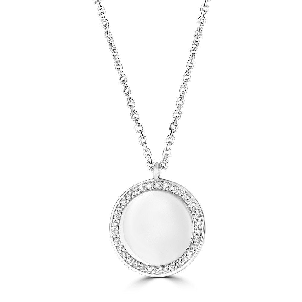 14KT Gold 1/10 CTW Diamond Solid Circle Halo Necklace White