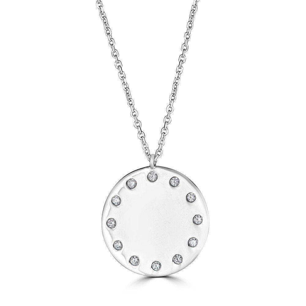 14KT Gold 1/10 CTW Diamond Round Plate Necklace White