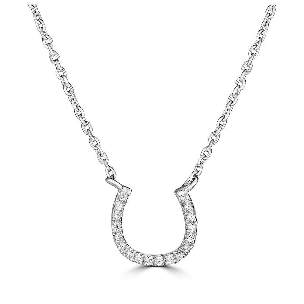 14KT Gold 1/20 CTW Diamond Horseshoe Necklace White