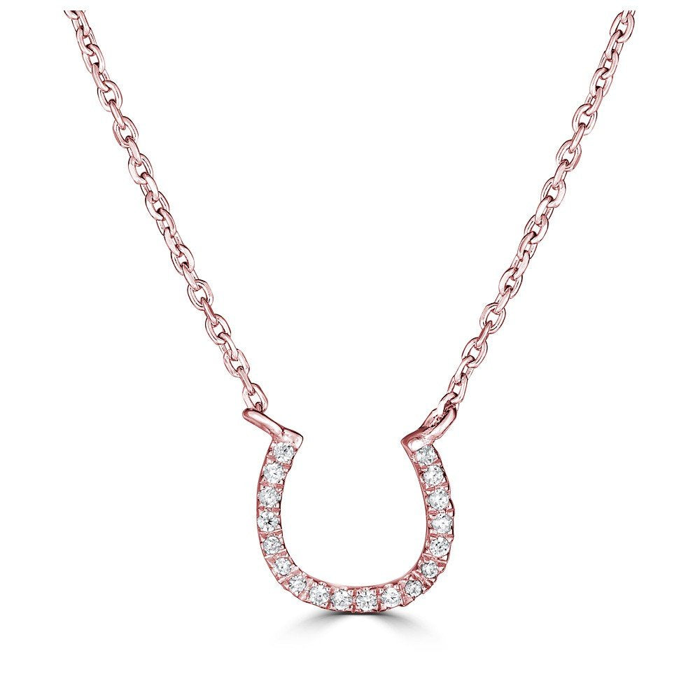 14KT Gold 1/20 CTW Diamond Horseshoe Necklace Rose