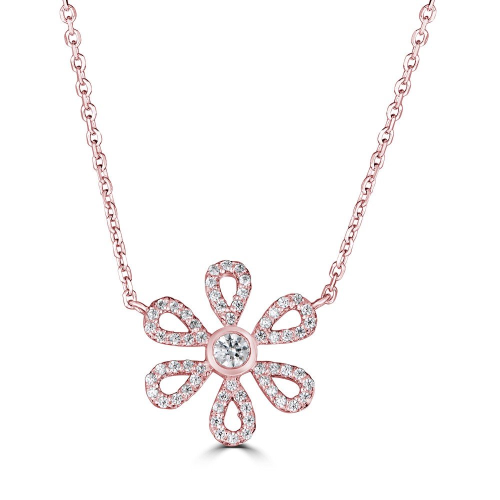 Emilique 14KT Gold 0.19 CTW Diamond Flower Necklace Rose