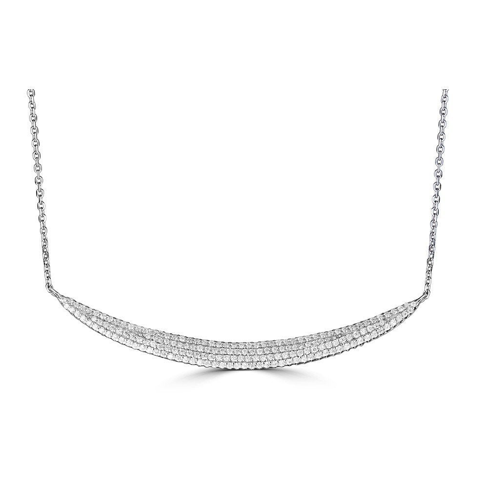14KT Gold .35 CTW Diamond Curved Bar Necklace White