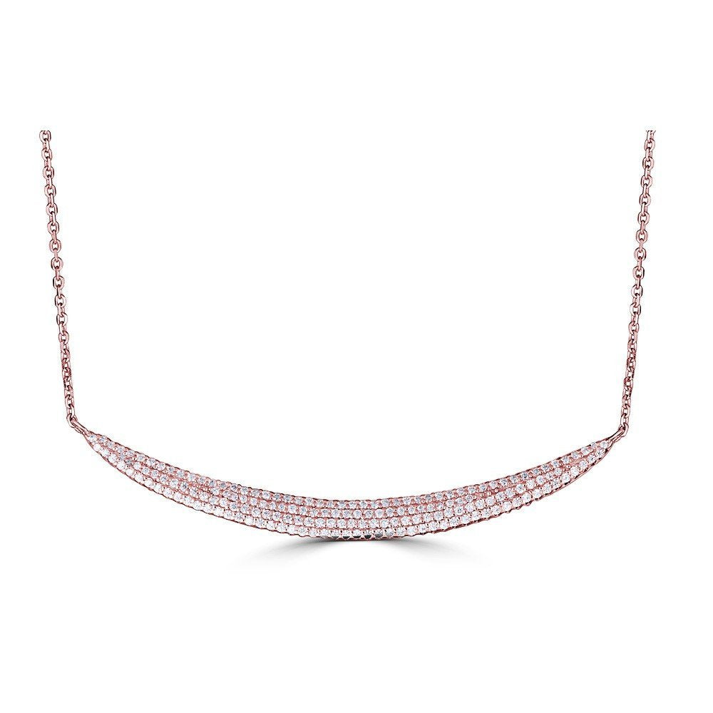 14KT Gold .35 CTW Diamond Curved Bar Necklace Rose