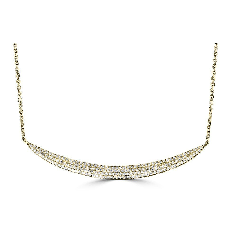14KT Gold .35 CTW Diamond Curved Bar Necklace Yellow
