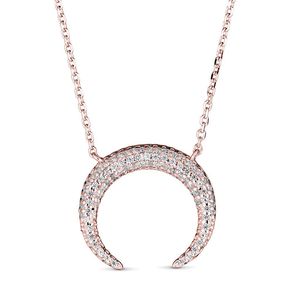 Emilique 14KT Gold .16 CTW Diamond Crescent Moon Necklace Rose