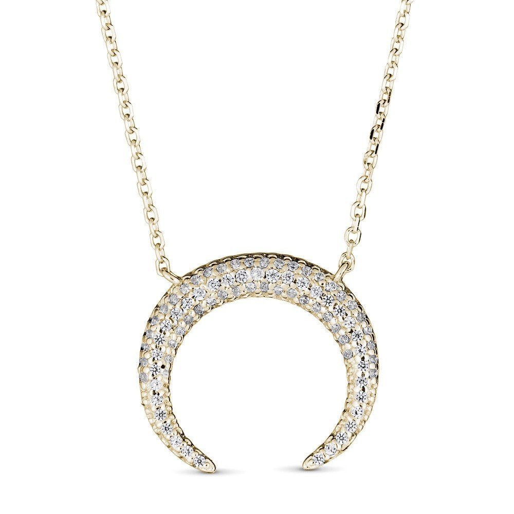 Emilique 14KT Gold .16 CTW Diamond Crescent Moon Necklace Yellow