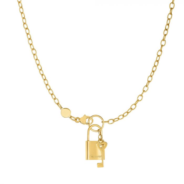 EMILIQUE 14KT YELLOW GOLD LOCK & KEY FOREVER NECKLACE