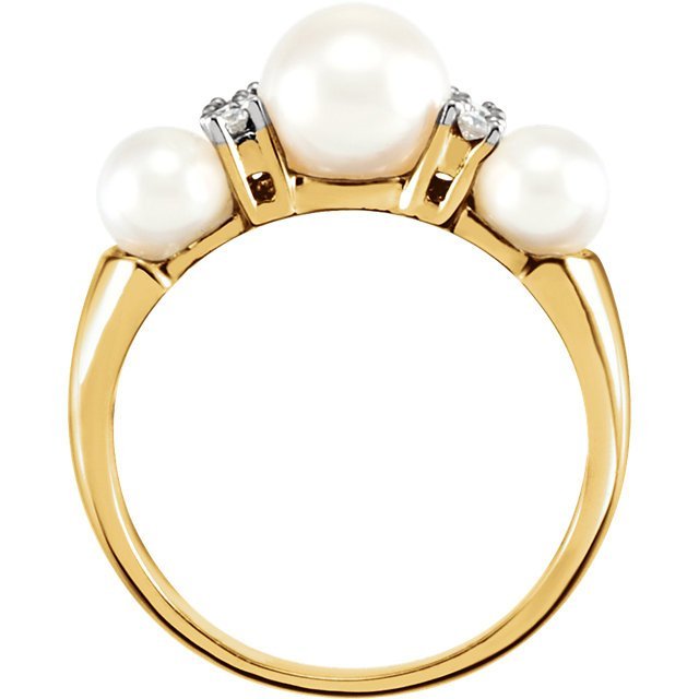 14KT Yellow Gold Three-Stone Pearl and Diamond Ring 4,4.5,5,5.5,6,6.5,7,7.5,8,8.5,9