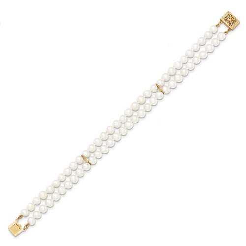 14KT Yellow Gold White Cultured Pearl 2-Strand Bracelet