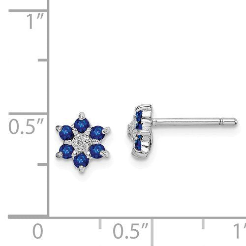 STERLING SILVER 0.23 CTW BLUE SAPPHIRE & DIAMOND FLORAL EARRINGS