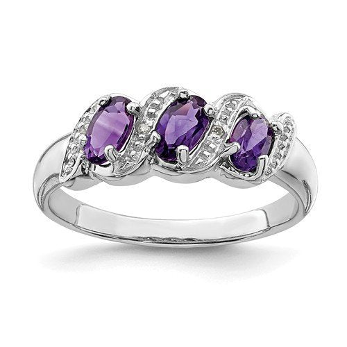 STERLING SILVER 0.69 CTW AMETHYST AND DIAMOND RING 4,4.5,5,5.5,6,6.5,7,7.5,8,8.5,9