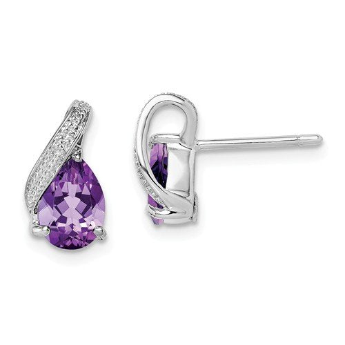 Sterling Silver 1.30 CTW Amethyst and Diamond Earrings