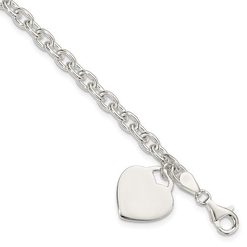 Sterling Silver 1.5mm Heart Charm Bracelet - 8.5"