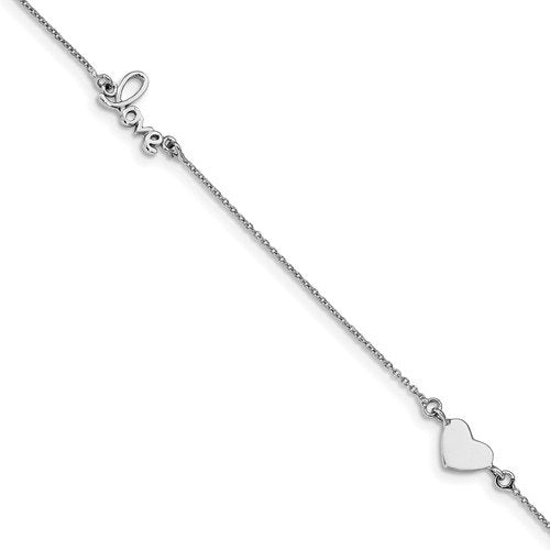 Sterling Silver Heart and Love Anklet