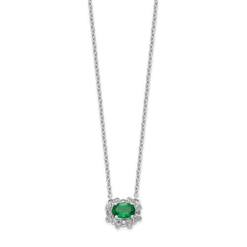 14KT White Gold Diamond And Emerald Necklace