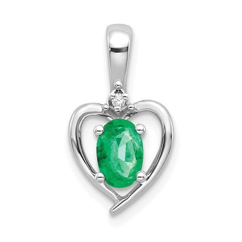 14KT Gold Diamond And Emerald Heart Pendant White