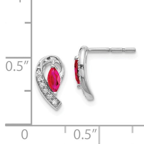 14KT GOLD .05 CTW DIAMOND & 0.33 CTW MARQUISE RUBY EARRINGS White,Yellow