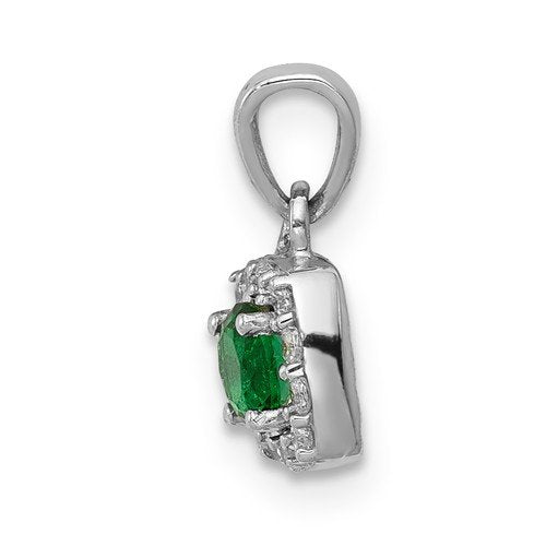 14KT White Gold 0.30 Carat Emerald & Diamond Square Halo Pendant