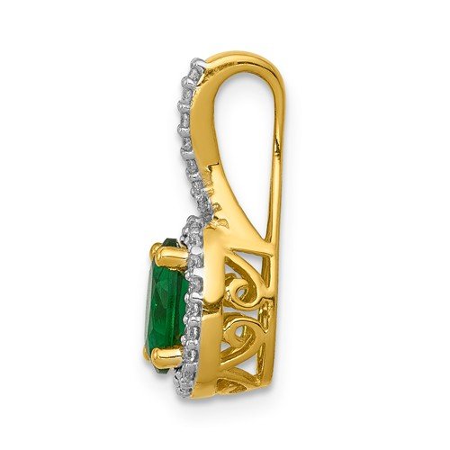 14KT Halo Twisted Diamond And Oval Emerald Pendant