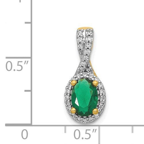 14KT Halo Twisted Diamond And Oval Emerald Pendant