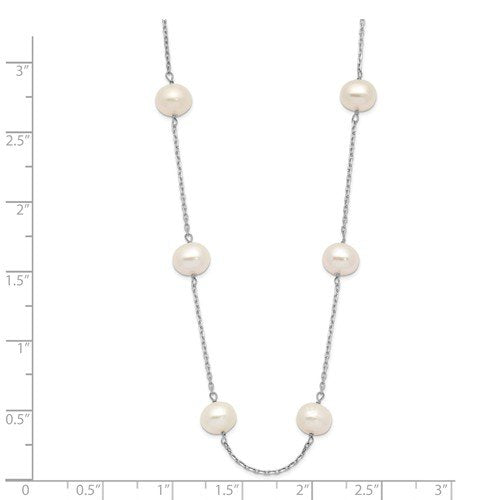 14KT WHITE GOLD FRESH WATER CULTURED PEARL 12-STATION NECKLACE