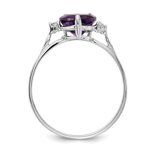 14KT WHITE GOLD 7MM HEART AMETHYST AND DIAMOND RING 4,4.5,5,5.5,6,6.5,7,7.5,8,8.5,9