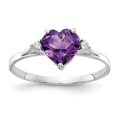 14KT WHITE GOLD 7MM HEART AMETHYST AND DIAMOND RING 4,4.5,5,5.5,6,6.5,7,7.5,8,8.5,9