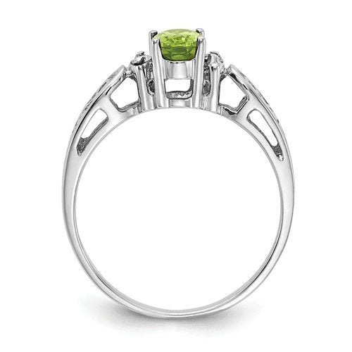 14KT WHITE GOLD 0.45 CTW OVAL PERIDOT AND DIAMOND RING 4,4.5,5,5.5,6,6.5,7,7.5,8,8.5,9
