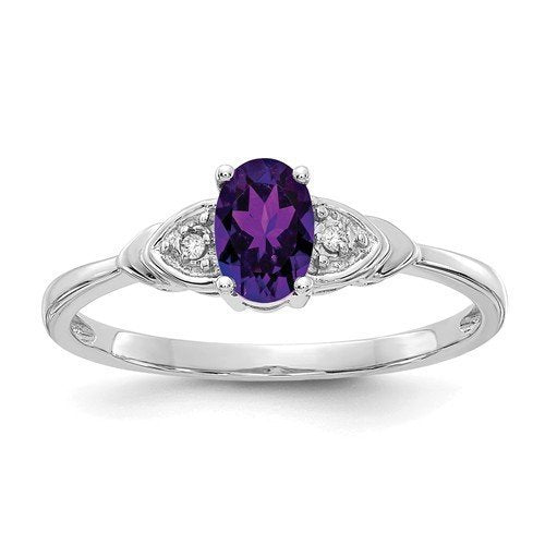 14KT WHITE GOLD OVAL AMETHYST AND DIAMOND RING 4,4.5,5,5.5,6,6.5,7,7.5,8,8.5,9