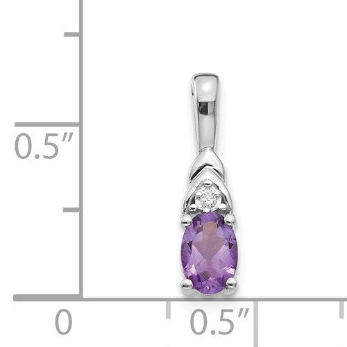 14KT WHITE GOLD OVAL AMETHYST AND DIAMOND PENDANT
