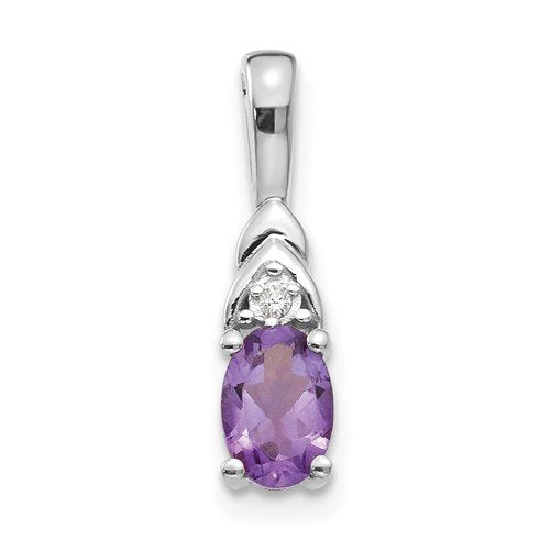 14KT WHITE GOLD OVAL AMETHYST AND DIAMOND PENDANT
