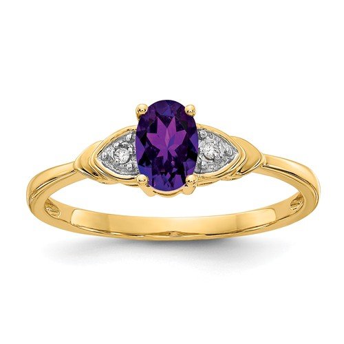 14KT YELLOW GOLD OVAL AMETHYST AND DIAMOND RING 4,4.5,5,5.5,6,6.5,7,7.5,8,8.5,9