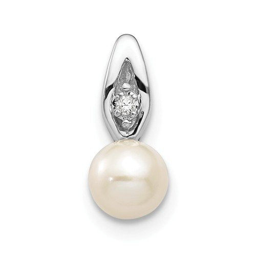 14KT White Gold Genuine Freshwater Pearl Diamond Pendant
