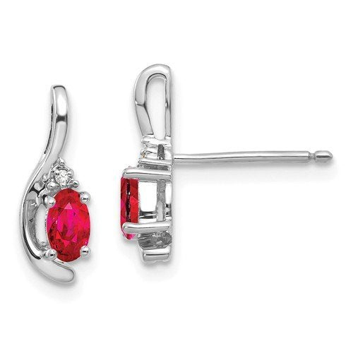 14KT GOLD DIAMOND AND OVAL RUBY EARRINGS White