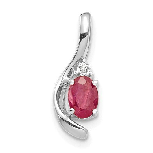 14KT GOLD DIAMOND AND OVAL RUBY PENDANT White,Yellow