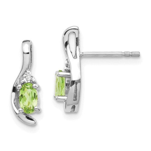14KT GOLD DIAMOND AND OVAL PERIDOT EARRINGS White