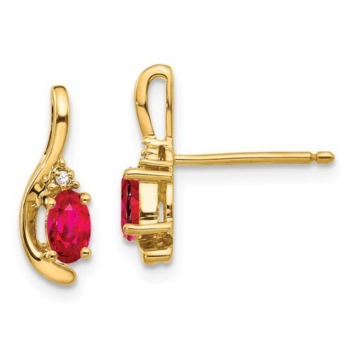 14KT GOLD DIAMOND AND OVAL RUBY EARRINGS Yellow