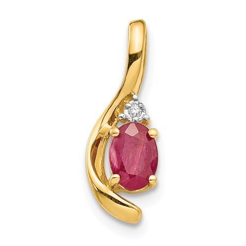 14KT GOLD DIAMOND AND OVAL RUBY PENDANT Yellow