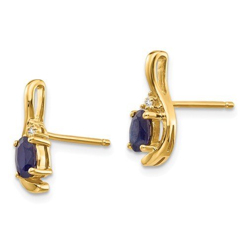 14KT GOLD 1/2 CTW OVAL SAPPHIRE & ROUND DIAMOND EARRINGS White,Yellow
