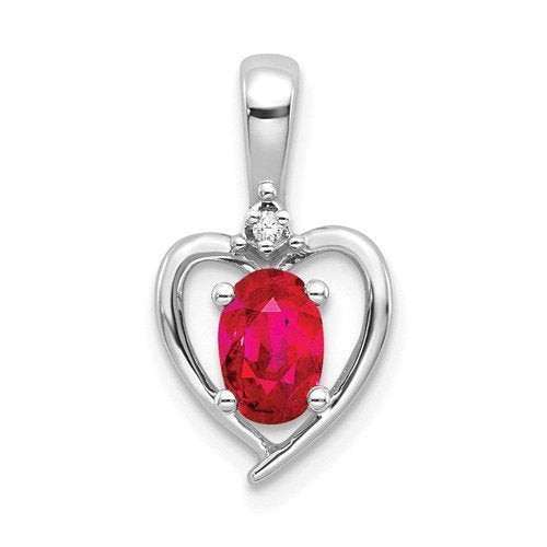 14KT GOLD DIAMOND AND RUBY HEART PENDANT White