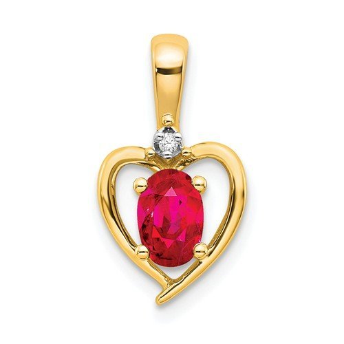 14KT GOLD DIAMOND AND RUBY HEART PENDANT Yellow