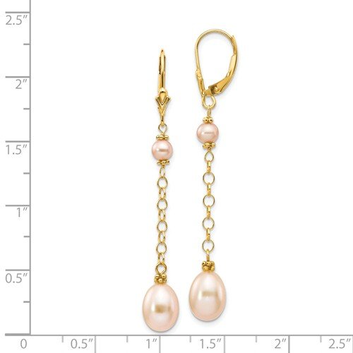 14KT Gold 5-8mm Pink Freshwater Cultured Pearl Leverback Earrings