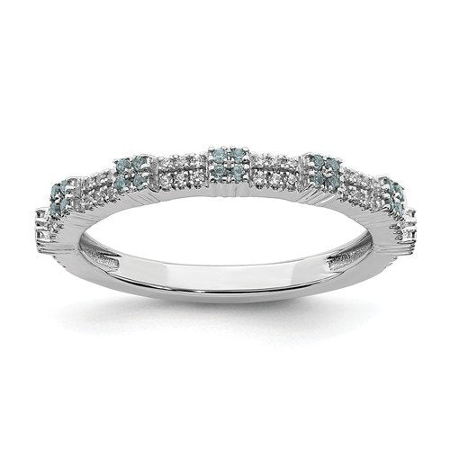 STERLING SILVER .17 CTW AQUAMARINE & .10 CTW DIAMOND STACKABLE RING 4,4.5,5,5.5,6,6.5,7,7.5,8,8.5,9