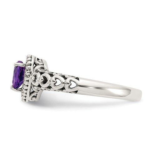 STERLING SILVER & 14KT GOLD 0.40 CT HEART AMETHYST RING 4,4.5,5,5.5,6,6.5,7,7.5,8,8.5,9