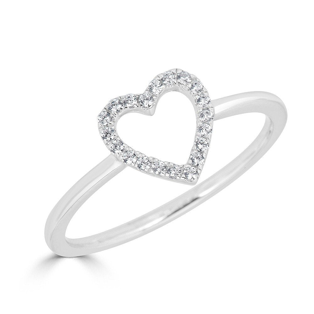 EMILIQUE 14KT GOLD .10 CTW DIAMOND OPEN HEART RING 5.5 / White,6 / White,6.5 / White,7 / White,7.5 / White