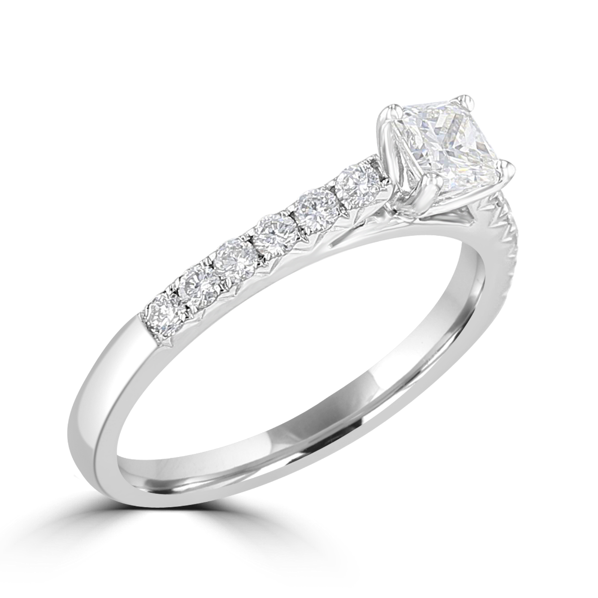 14KT White Gold 3/4 CTW Square Radiant Diamond Cathedral Ring 4,4.5,5,5.5,6,6.5,7,7.5,8,8.5,9